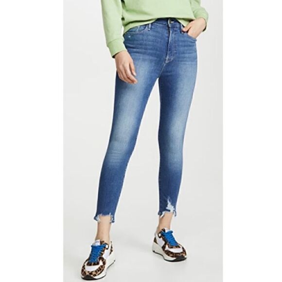 FRAME Ali High Rise Waist Cigarette Jeans Distressed Hem Medium Wash size 28 - Picture 1 of 12